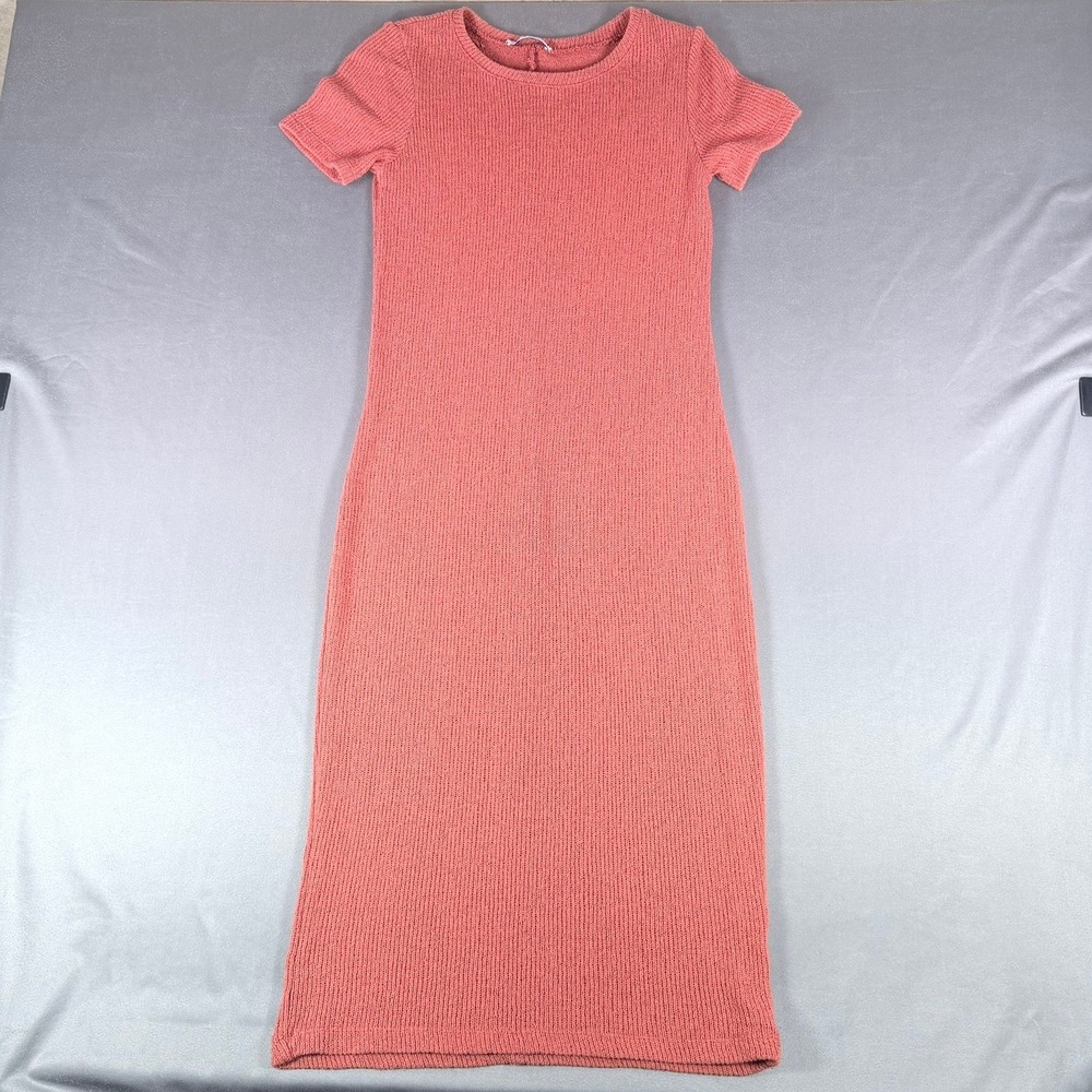 Zara Trafaluc Women S Terracotta Ribbed Knit Short Sleeve Bodycon Dress Casual